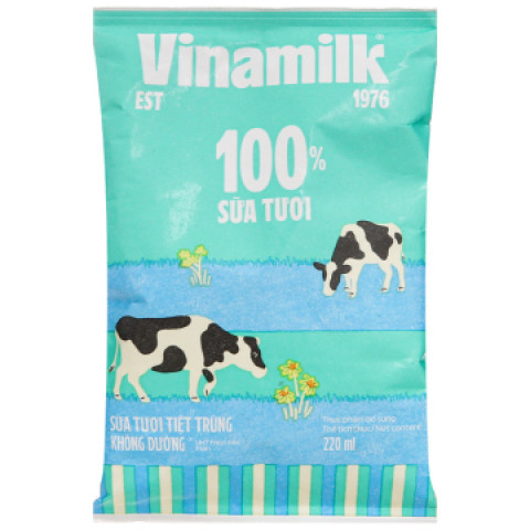 Sữa tươi tiệt trùng không đường Vinamilk gói 220ml